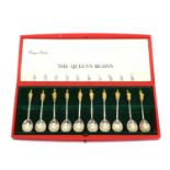 A cased set of ten silver 'Queen's Beasts' spoons,