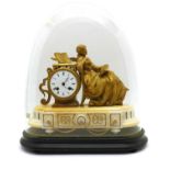 A gilt metal and alabaster mantel clock