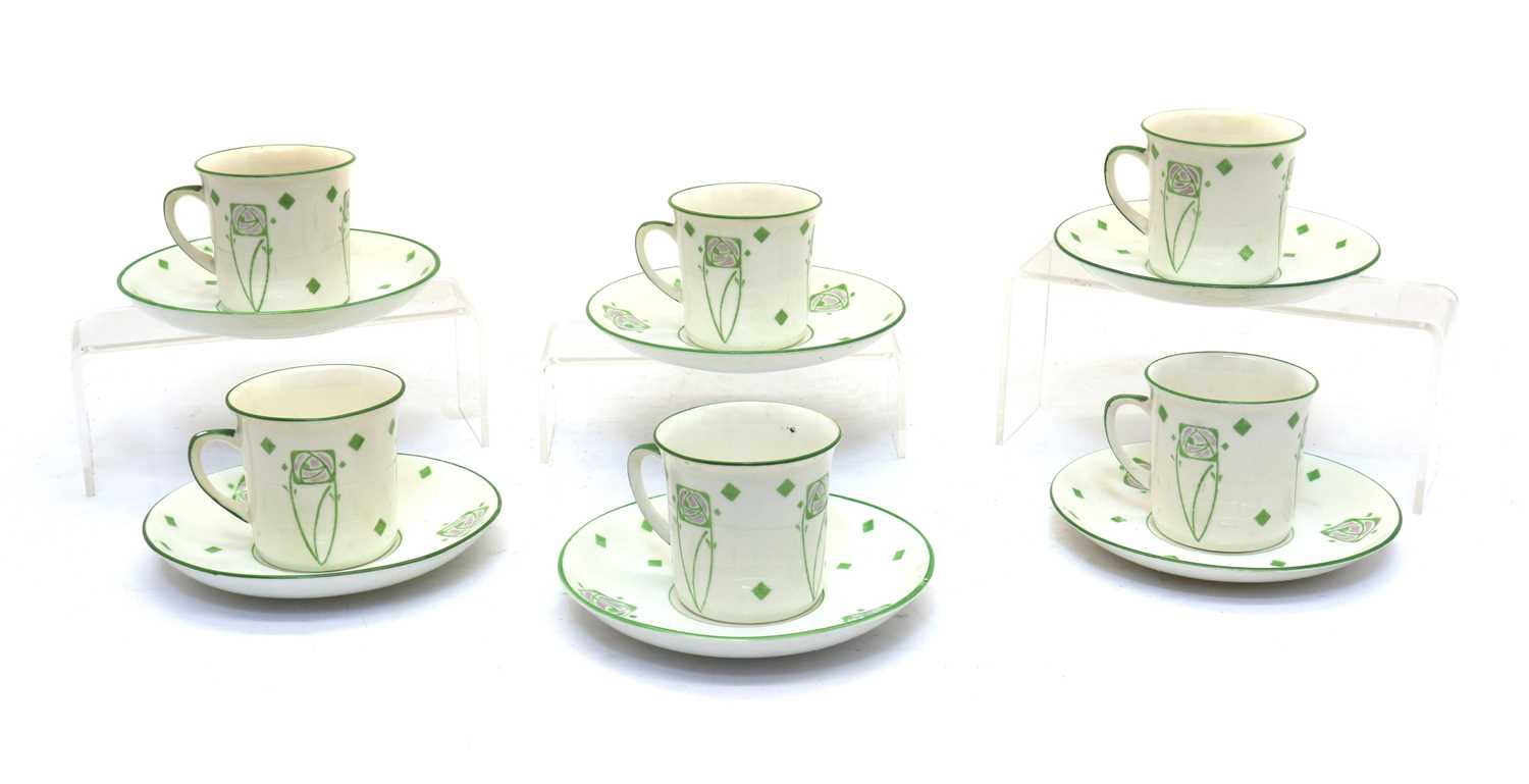 A set of six Foley Art China 'Peacock Pottery' coffee cups and saucers, - Image 2 of 3