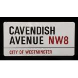 A City of Westminster enamel sign 'Cavendish Avenue NW8',