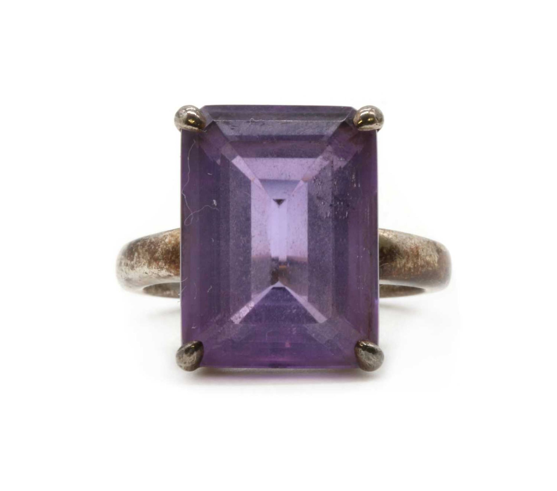 A silver single stone amethyst ring, by Tiffany & Co.,