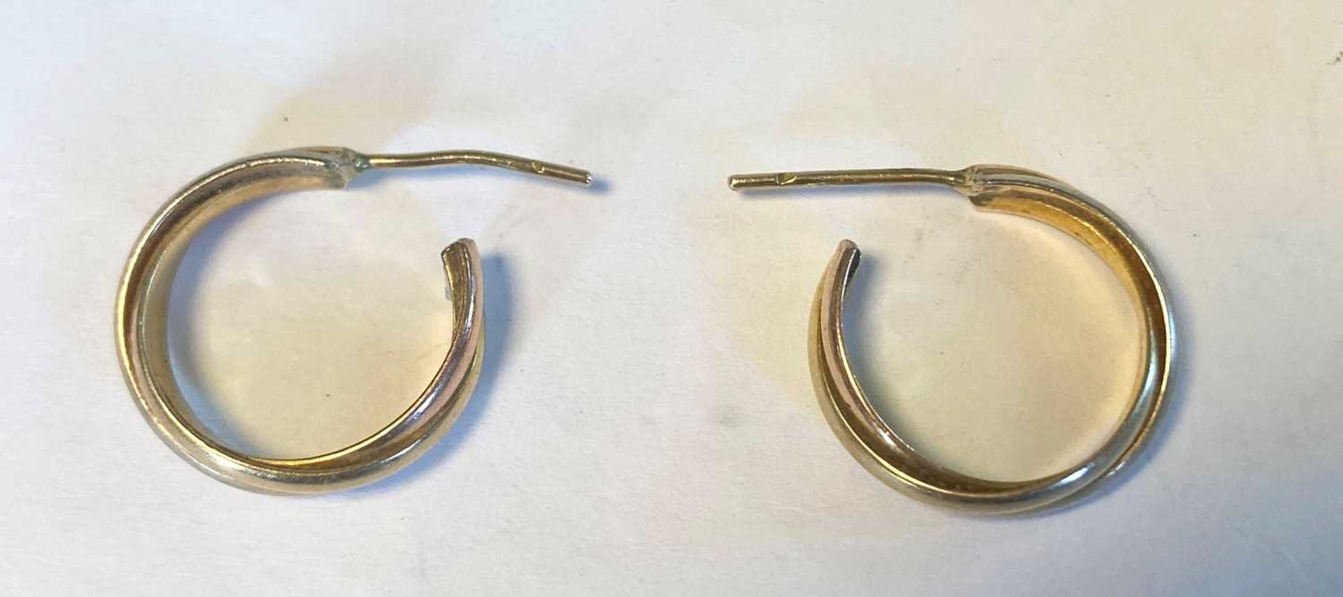 A pair of three colour gold hoop earrings, - Image 2 of 3