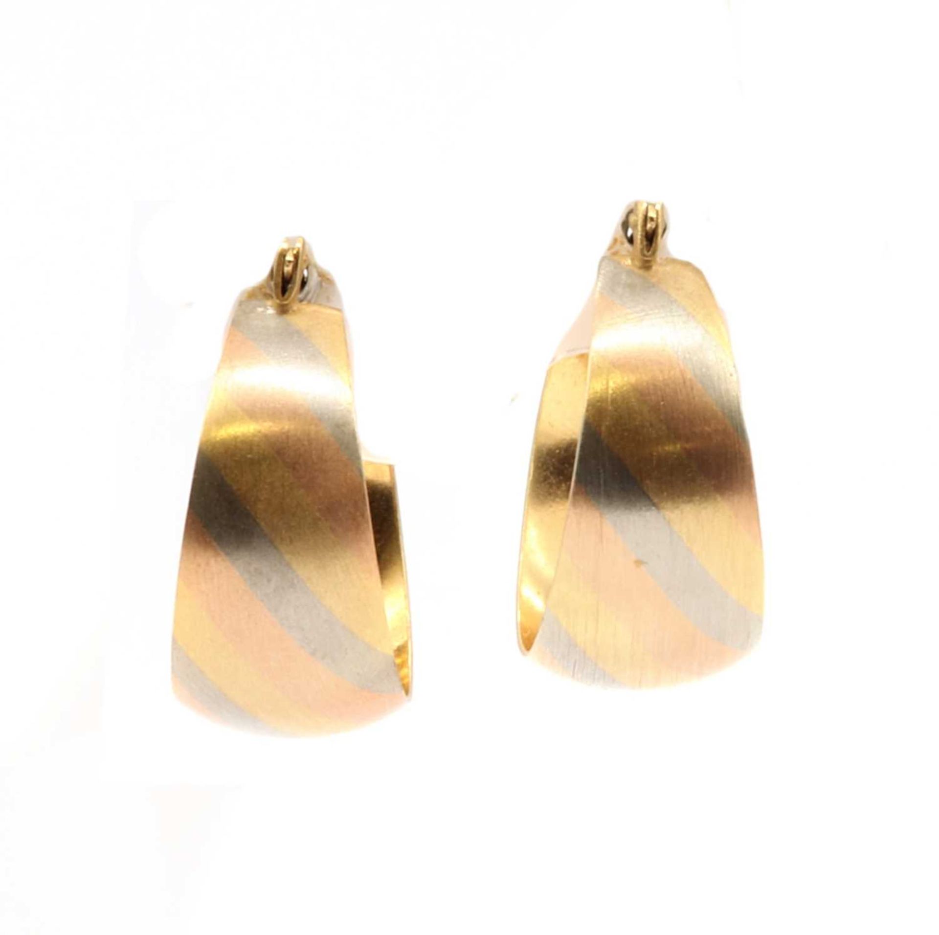 A pair of three colour gold hoop earrings, by UnoAErre,