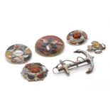 A collection of Scottish hardstone brooches,