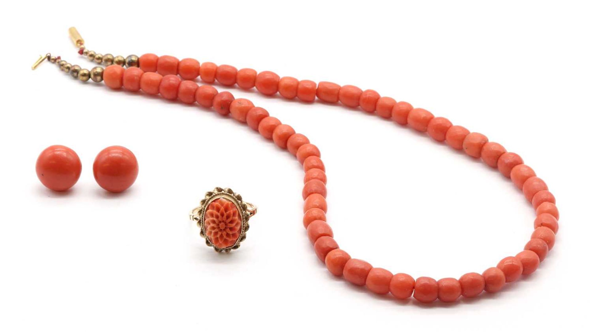 A collection of coral jewellery,