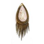 A Victorian pear shaped carved conch shell cameo pendant or earring,