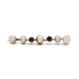 A 9ct gold opal and sapphire bar brooch,