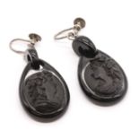 A pair of jet cameo drop earrings,