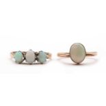 A 9ct gold single stone opal ring,