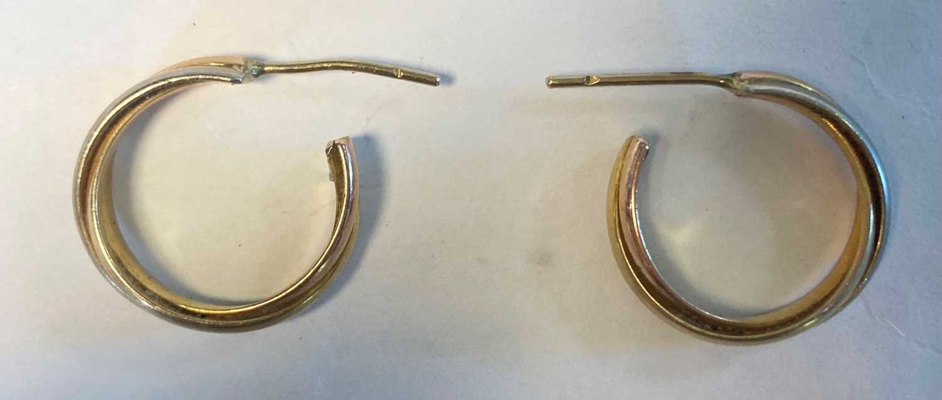 A pair of three colour gold hoop earrings, - Image 3 of 3