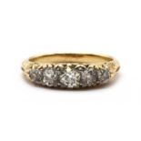 An Edwardian gold five stone diamond ring,