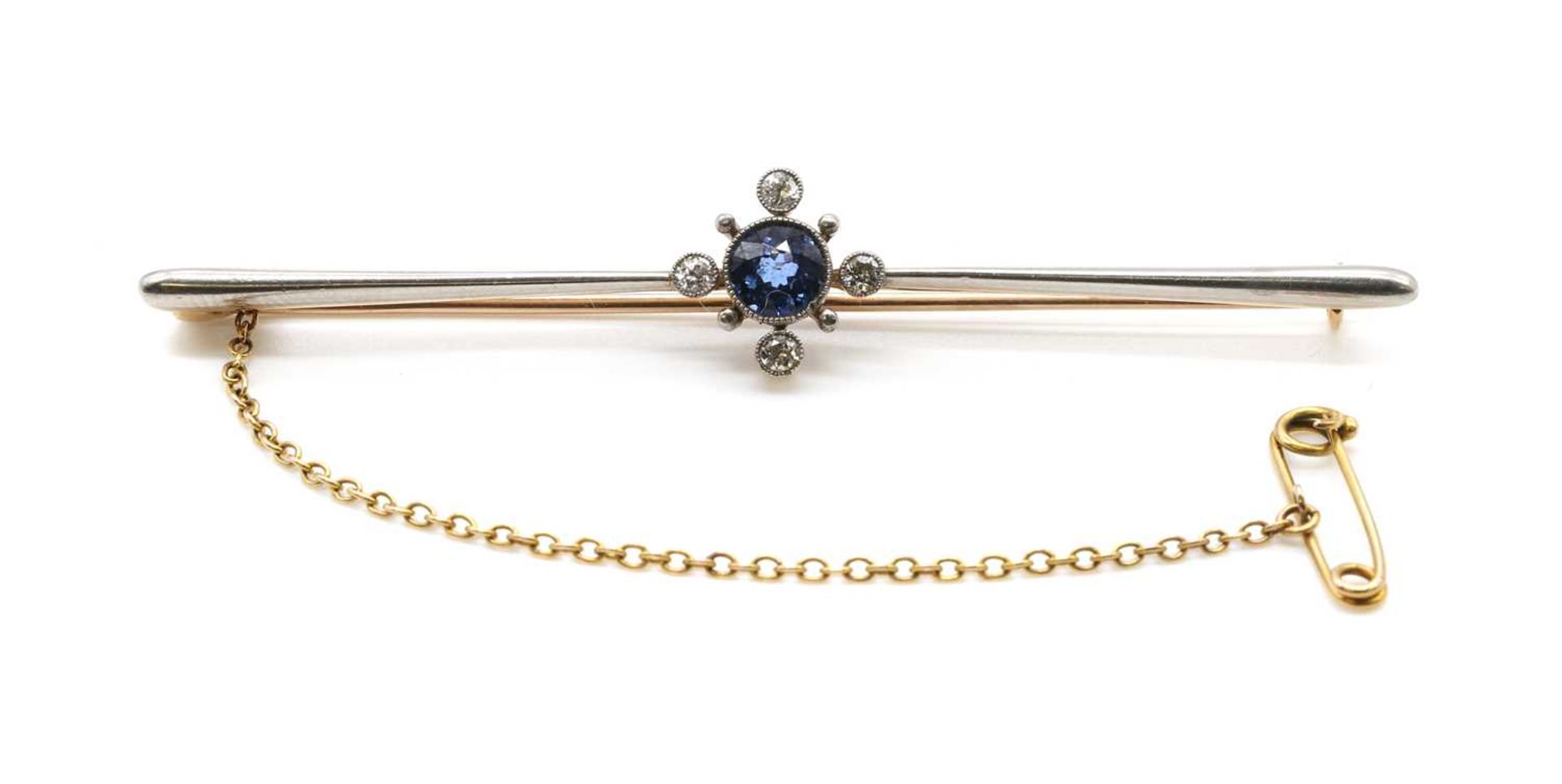 An Edwardian sapphire and diamond bar brooch,