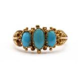 A Regency gold three stone turquoise ring,