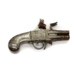 A Liege 120 bore four barrelled flintlock boxlock turn-over pistol signed Charlie, Paris