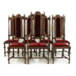 A set of seven Queen Anne style oak high back chairs