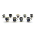 A collection of blue and white Worcester porcelain teacups