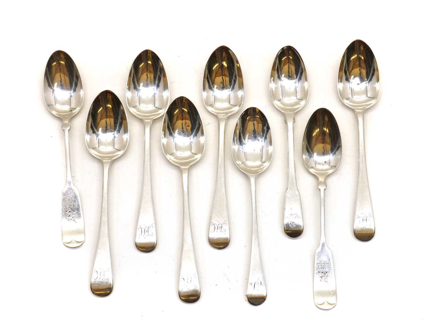 A collection of George III and later silver teaspoons,