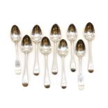 A collection of George III and later silver teaspoons,