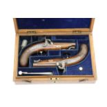A cased pair of 40 bore percussion belt pistols by Thompson, Edinburgh