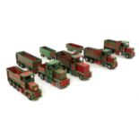 A group of five scratch-built Meccano trucks