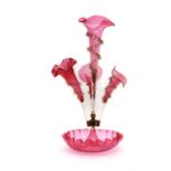 A Victorian cranberry glass epergne