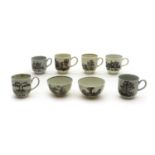 A collection of Worcester porcelain en grisaille tea wares,
