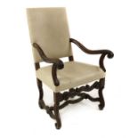 A French provincial walnut open armchairs