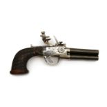 A Liege 80 bore 4 barrelled flintlock boxlock, tap action pistol,