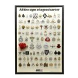 A complete display of 85 Army Regimental cap badges, c.1986,