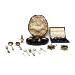 A composed cased silver cruet set