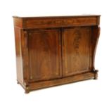 A Regency mahogany and brass inlaid side cabinet,