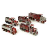 A collection of five scratch-built Meccano trucks,