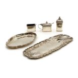 A three piece silver cruet set,