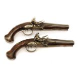 A pair of French 28 bore double barrelled flintlock pistols by Karches a Colmar