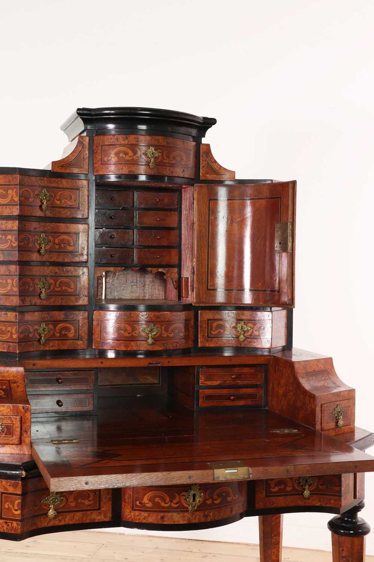 A walnut, marquetry and ebonised secretaire, - Image 3 of 7