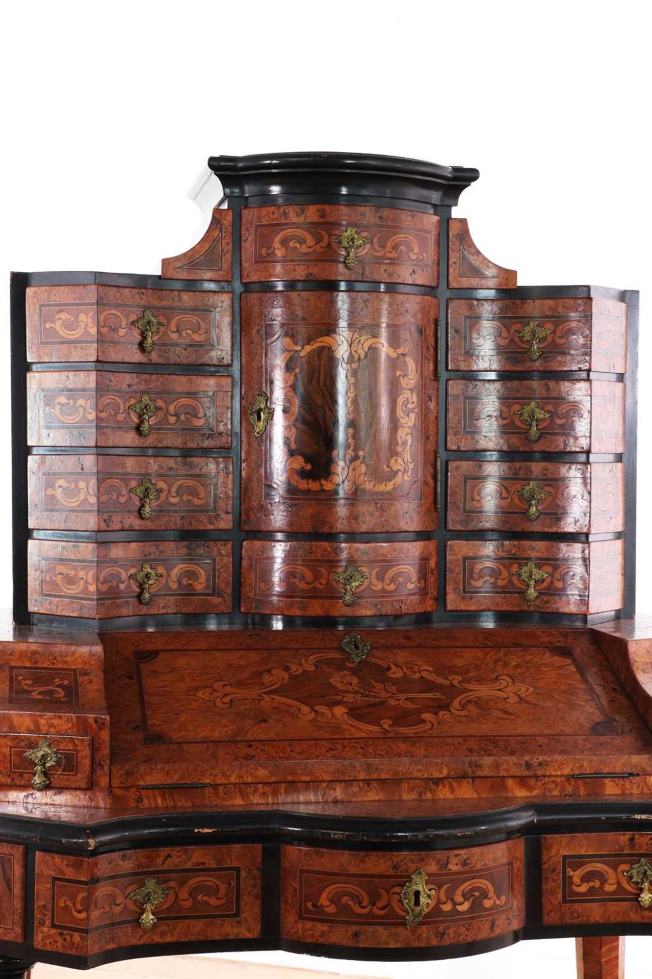A walnut, marquetry and ebonised secretaire, - Image 4 of 7
