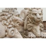 A pair of composite stone lions,
