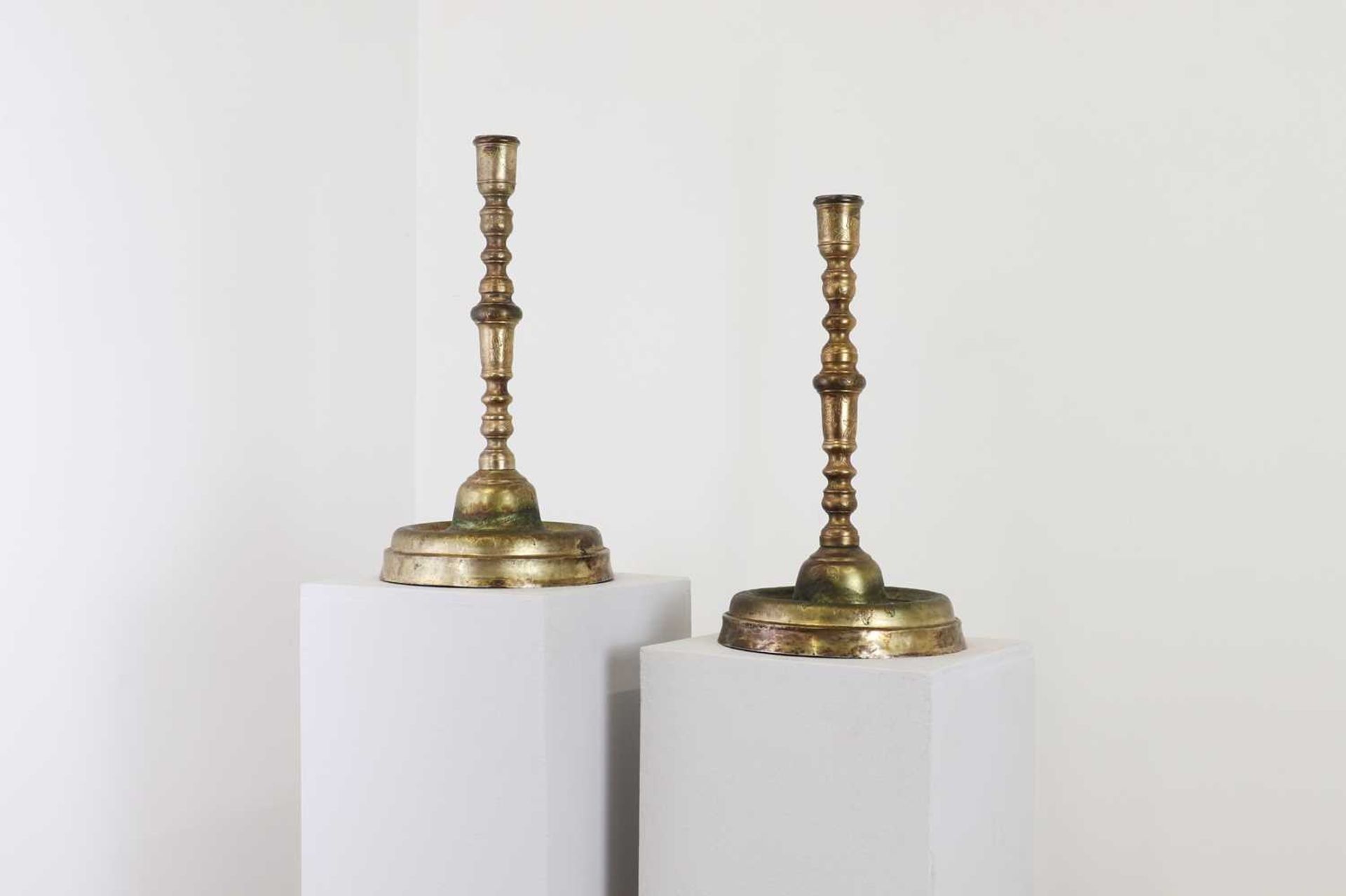 Two gilt-brass candlesticks, - Image 2 of 19