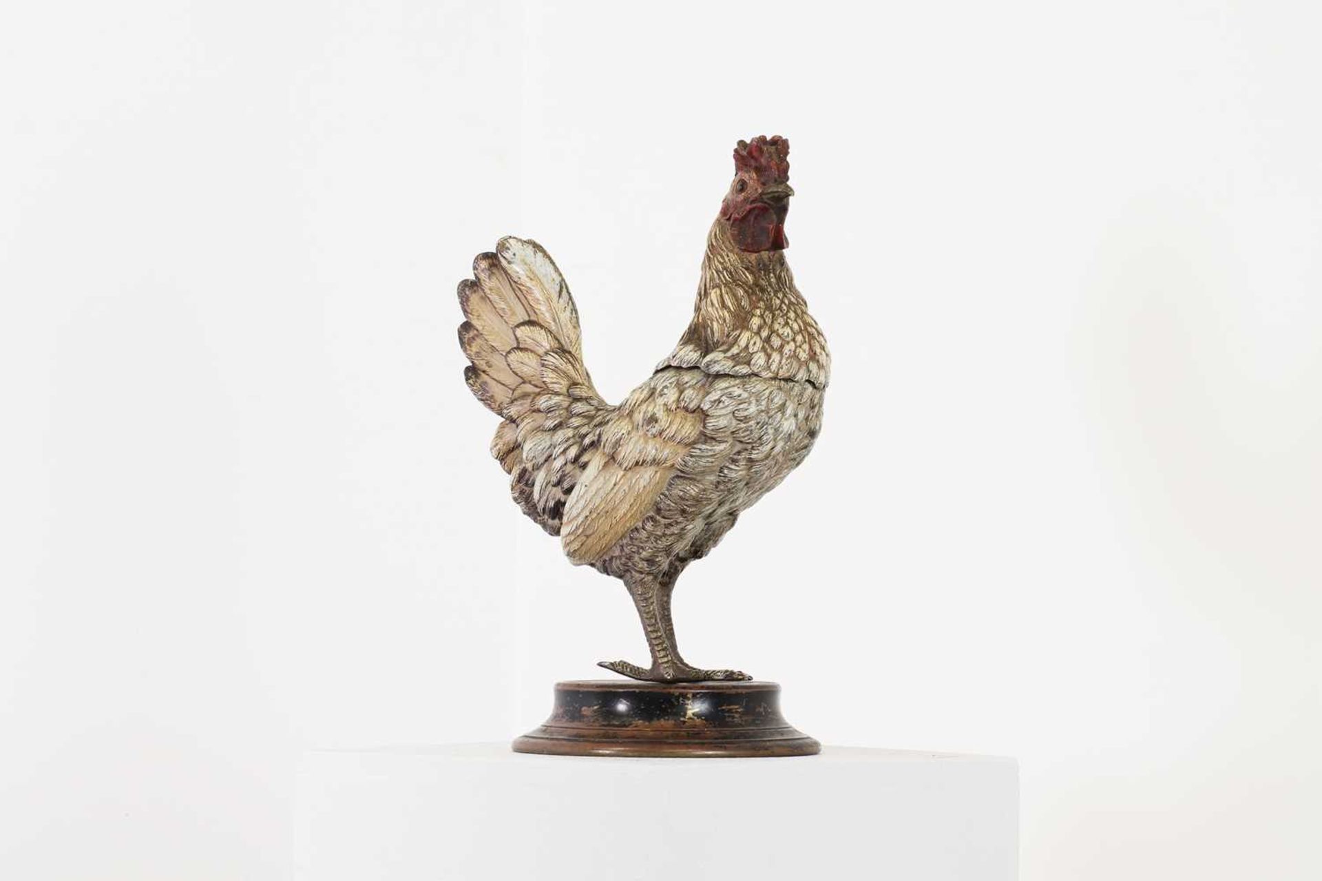 A cold-painted bronze inkwell modelled as a cockerel, - Bild 4 aus 27