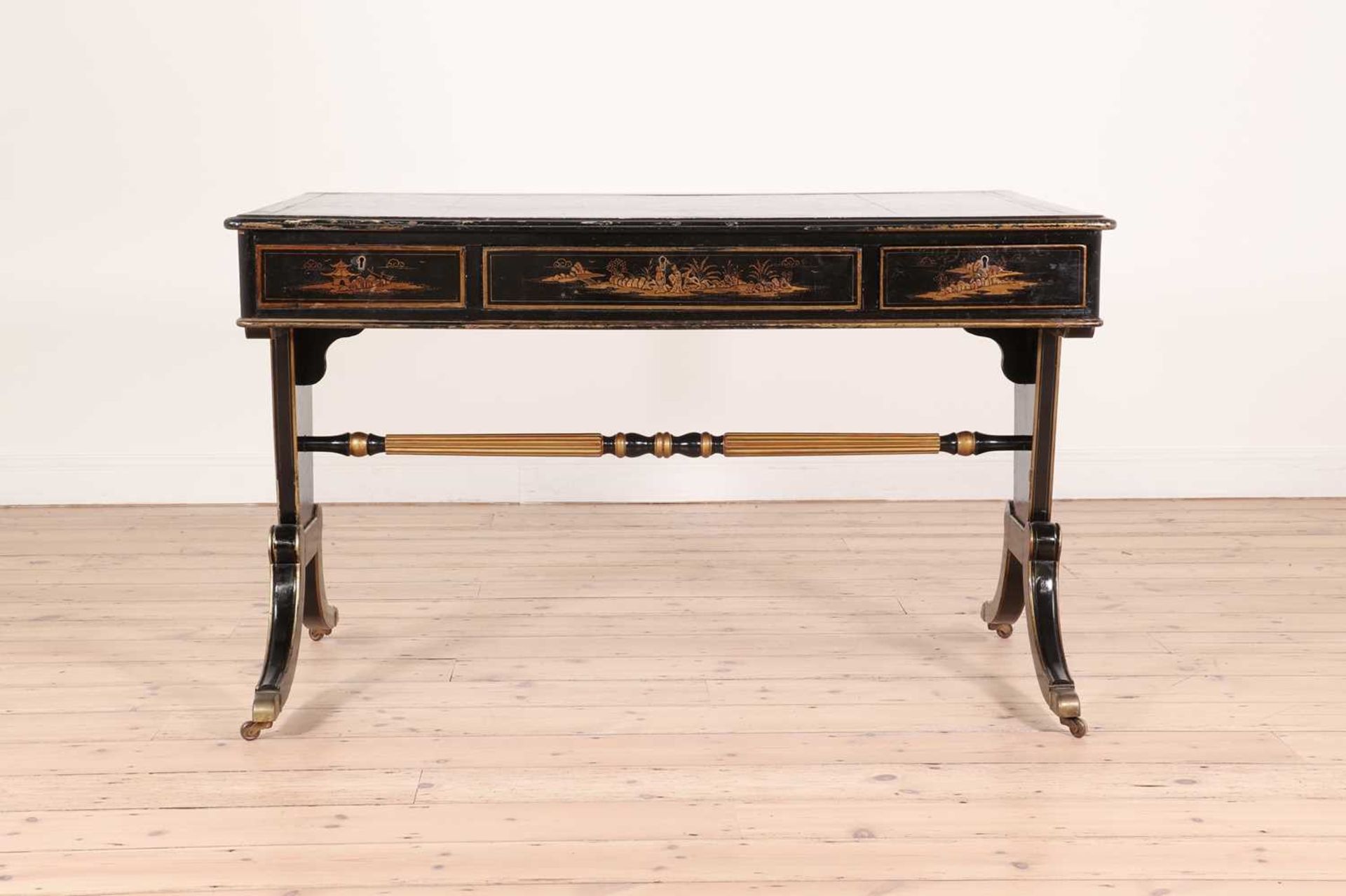 A Regency-style ebonised writing table, - Image 3 of 8