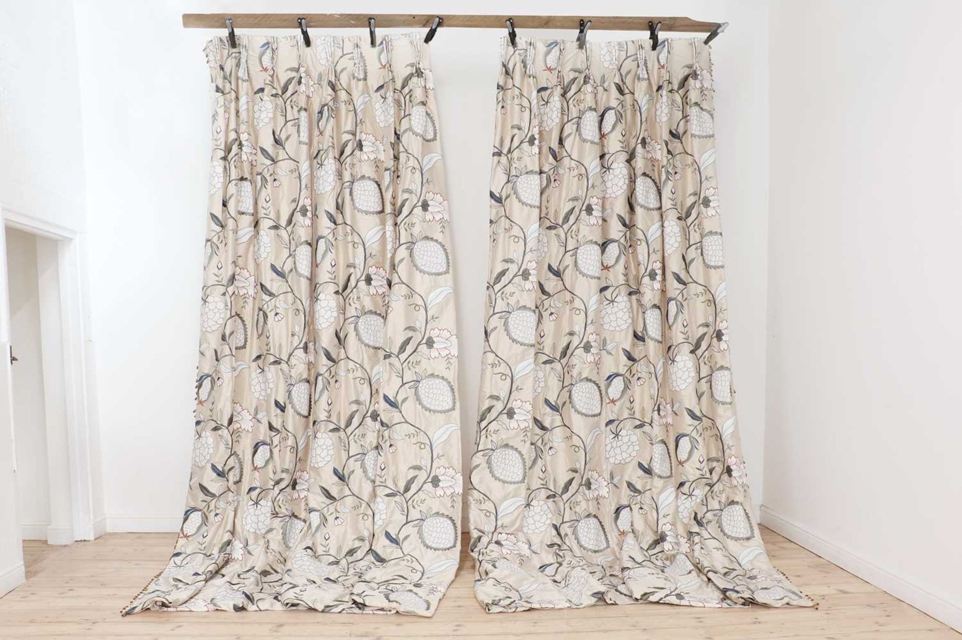 Two pairs of silk and linen curtains in Zoffany 'Pomegranate Tree' fabric, - Image 2 of 19