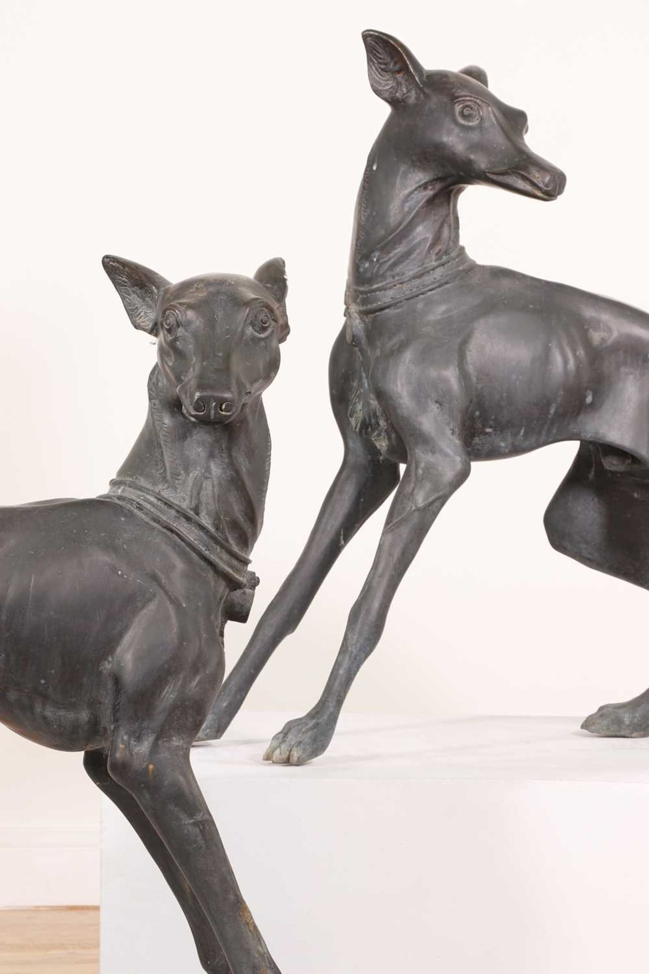 A pair of large bronze figures of whippets, - Image 5 of 5