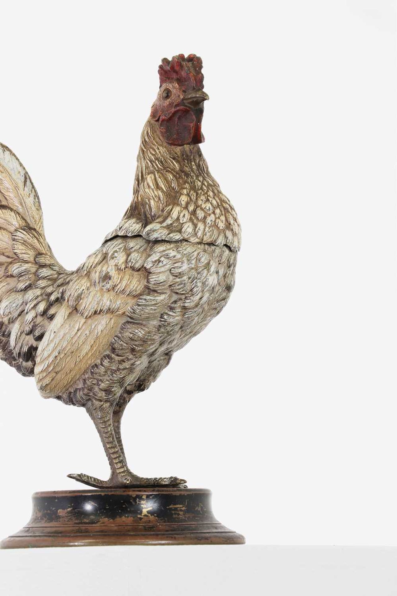 A cold-painted bronze inkwell modelled as a cockerel, - Bild 6 aus 27