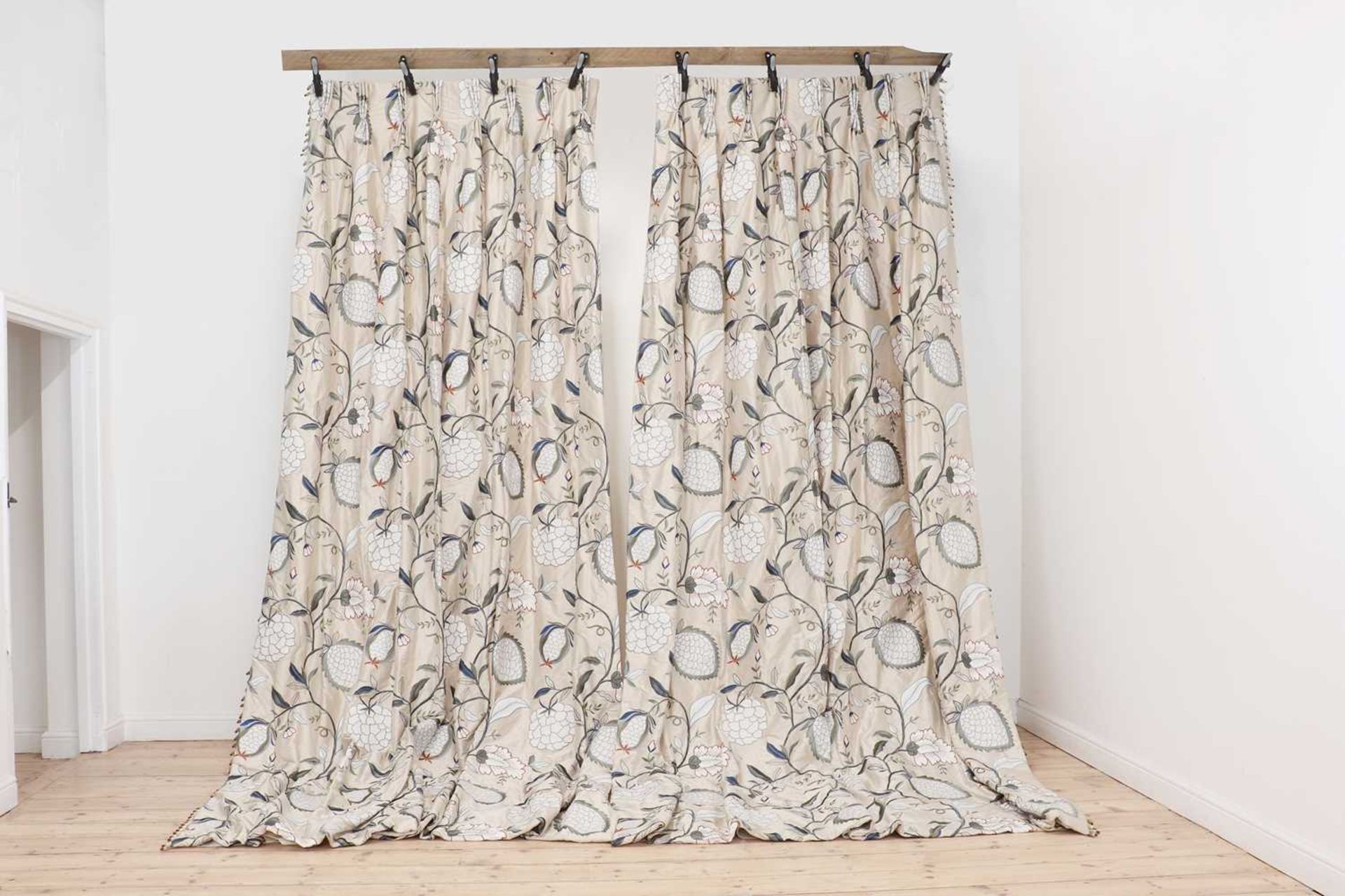 Two pairs of silk and linen curtains in Zoffany 'Pomegranate Tree' fabric, - Image 3 of 19