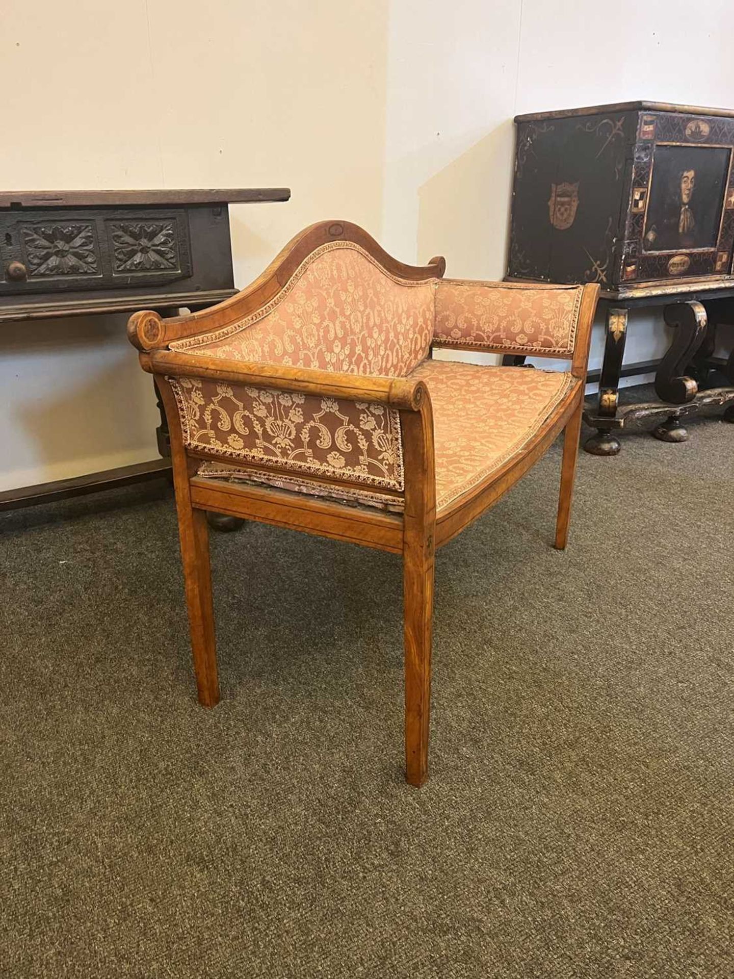 An Edwardian strung and inlaid satinwood window seat, - Image 6 of 16