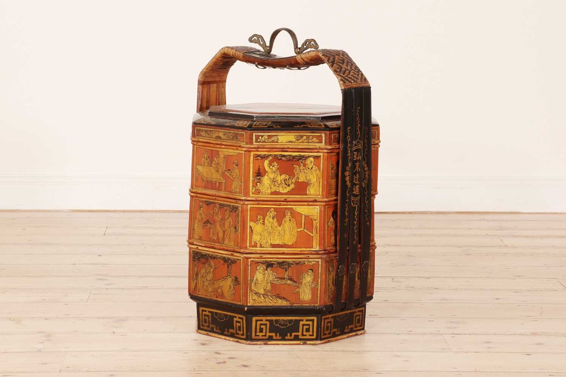 A pair of red-lacquered and gilt bamboo food carriers, - Image 7 of 43