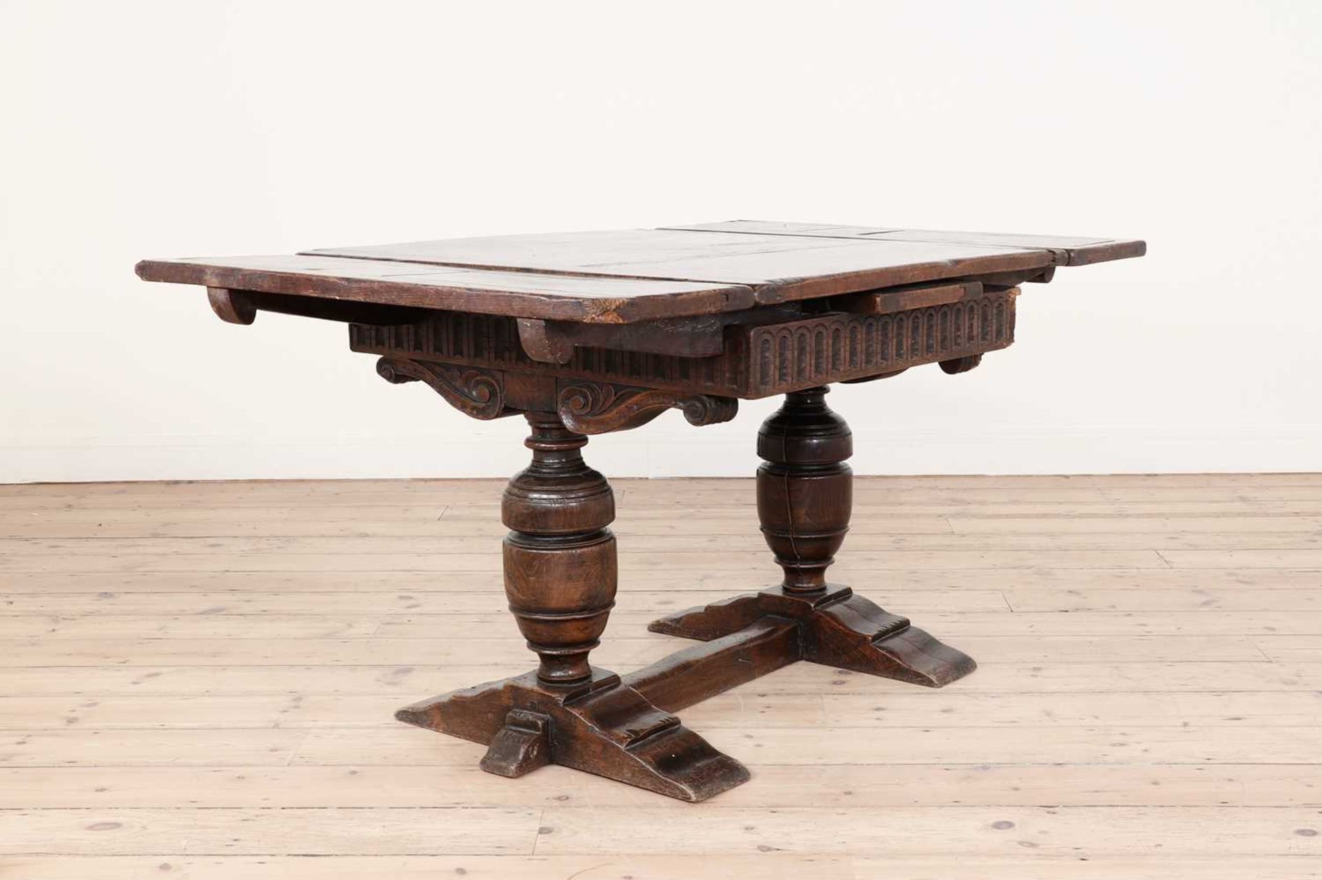 An oak and walnut draw-leaf table, - Image 2 of 6