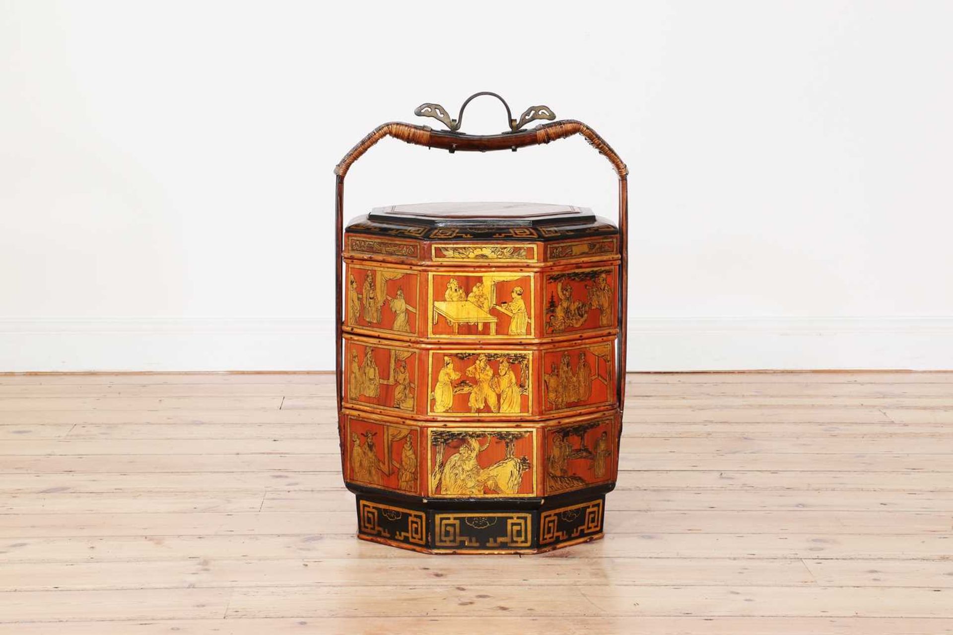 A pair of red-lacquered and gilt bamboo food carriers, - Image 5 of 43