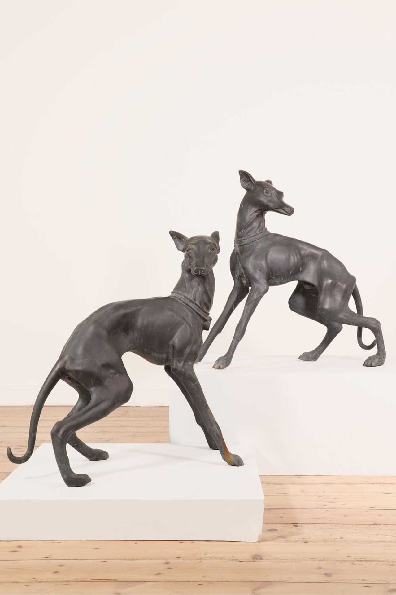 A pair of large bronze figures of whippets, - Image 4 of 5