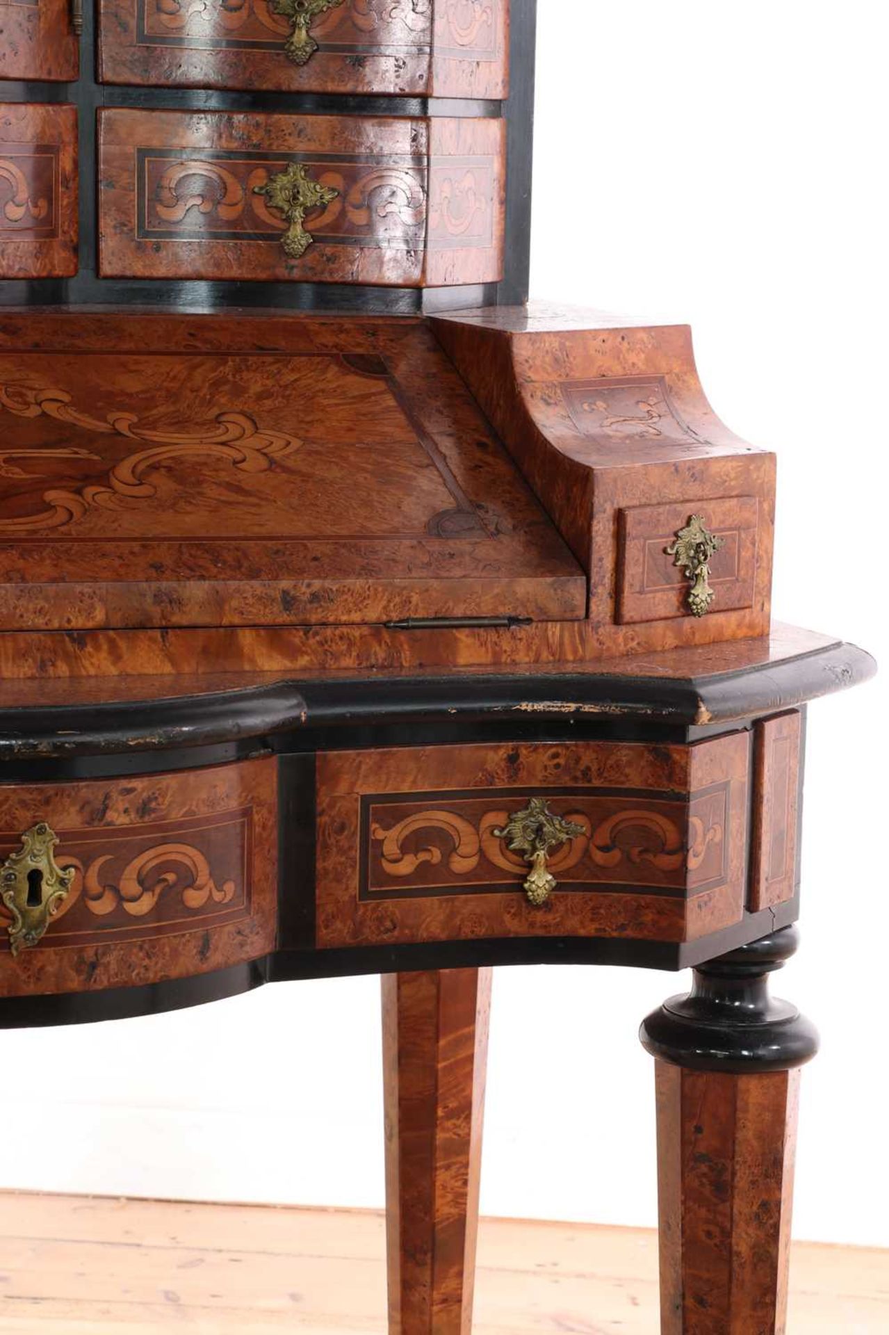 A walnut, marquetry and ebonised secretaire, - Image 7 of 7